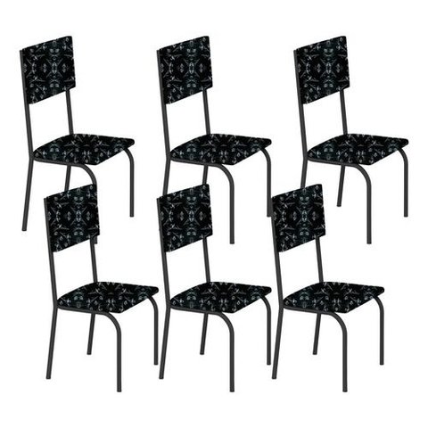 Kit 6 Cadeiras Ana Corino Preto Lirio Tubo Preto Fosco