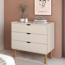 Ver imagem 1 de Cômoda Quarto 90cm 3 Gavetas Pé Madeira Luara Off White A10 - Mpozenato
