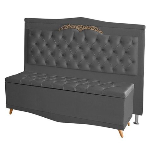 Kit Cabeceira de Cama Box e Calçadeira Baú Madri Casal 140cm Suede Grafite