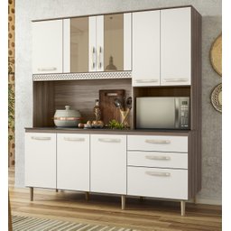 Kit Cozinha Fit 180 8 Portas Carvalho Nature/Off White Cristal - Nicioli - 1 Kit Cozinha Fit 180 8 Portas Carvalho Nature/Off White Cristal - Nicioli - 1