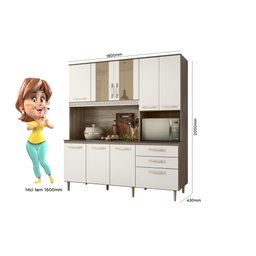 Kit Cozinha Fit 180 8 Portas Carvalho Nature/Off White Cristal - Nicioli - 3 Kit Cozinha Fit 180 8 Portas Carvalho Nature/Off White Cristal - Nicioli - 3