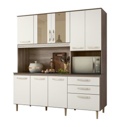 Kit Cozinha Fit 180 8 Portas Carvalho Nature/Off White Cristal - Nicioli - 2 Kit Cozinha Fit 180 8 Portas Carvalho Nature/Off White Cristal - Nicioli - 2