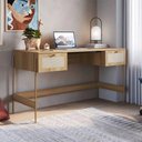 Ver imagem 1 de Escrivaninha 2 Gavetas 139cm Palhinha Pé Metal Oslo Artesano Dourado