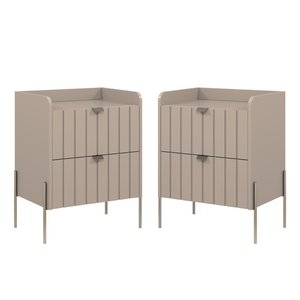 Conjunto Mesa Cabeceira para Quarto Conect 100% Mdf 45cm Pés Moderno Champagne