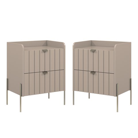 Conjunto Mesa Cabeceira para Quarto Conect 100% Mdf 45cm Pés Moderno Champagne