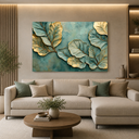 Ver imagem 1 de Quadro Decorativo Folhas Verde Dourado Canvas Premium 60x90