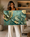Ver imagem 2 de Quadro Decorativo Folhas Verde Dourado Canvas Premium 60x90
