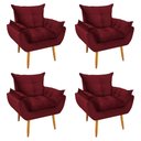 Ver imagem 1 de Kit 4 Poltronas Decorativa Opala Pés Palito Veludo Vermelho Chamby Móveis