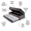 Ver imagem 5 de Bicama Box Baú Solteirão com Colchão Adapto Molas Ensacadas Ecoflex Suede Cinza 96x203