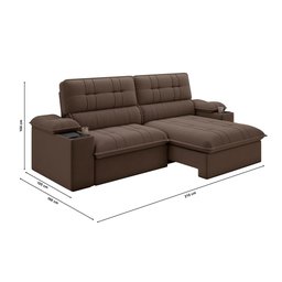 Sofá Stylus 2,10m Retrátil/reclinável com Porta Copos e Cooler Suede Marrom - Xflex Sofás - 3