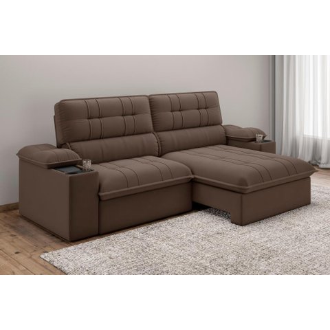 Sofá Stylus 2,10m Retrátil/reclinável com Porta Copos e Cooler Suede Marrom - Xflex Sofás