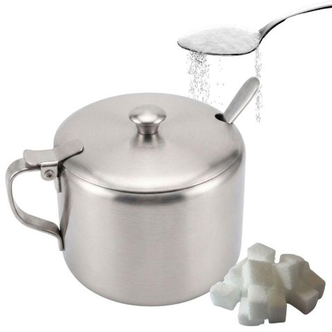 Açucareiro com Tampa e Colher Aço Inox 420ml para Mesa Top Rio Comercial