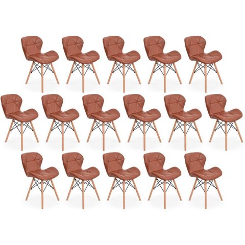 Kit 16 Cadeiras de Jantar Charles Eames Slim Wood Estofada - Marrom