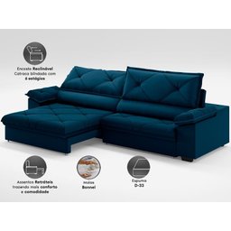 Sofá com Carregador Usb e Molas no Assento Retrátil Reclinável Nice 2,90m Velosuede - Netsofas - 2