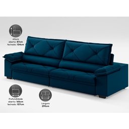 Sofá com Carregador Usb e Molas no Assento Retrátil Reclinável Nice 2,90m Velosuede - Netsofas - 4