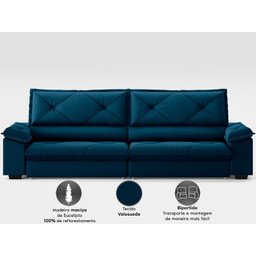Sofá com Carregador Usb e Molas no Assento Retrátil Reclinável Nice 2,90m Velosuede - Netsofas - 5