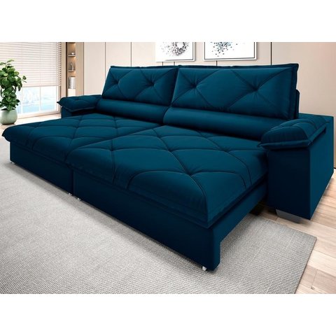 Sofá com Carregador Usb e Molas no Assento Retrátil Reclinável Nice 2,90m Velosuede - Netsofas