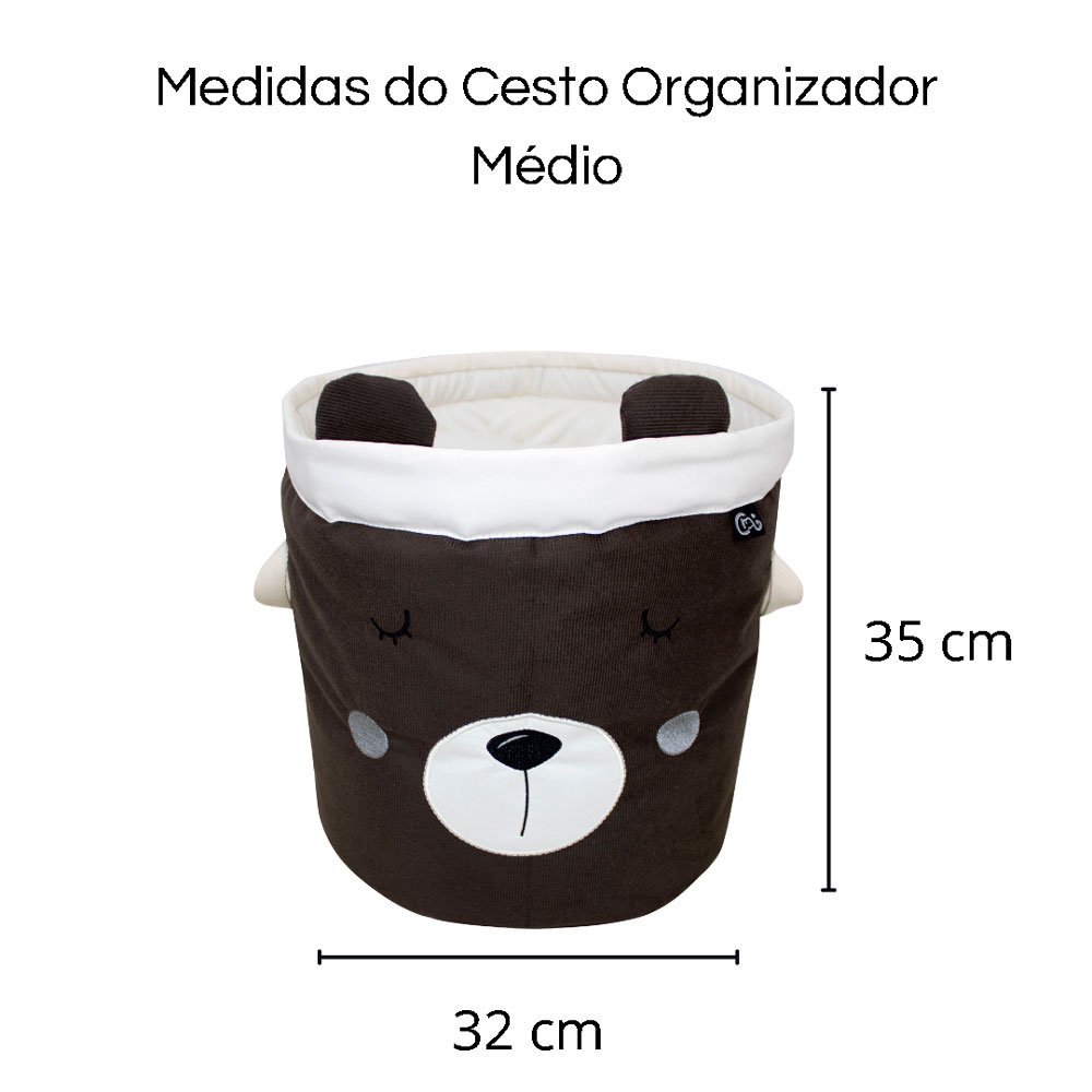 Cesto Roupa Suja Organizador Dobrável Infantil Criança Médio - Urso Palha - 2