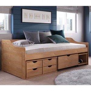 Cama Solteiro 5 Gavetas e Nicho Madeira Maciça Floro