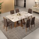 Ver imagem 2 de Conjunto Sala de Jantar Mesa Tampo Vidro 6 Cadeiras Dj Móveis Freijó Kiara Moca Lidia Moca