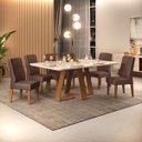 Ver imagem 1 de Conjunto Sala de Jantar Mesa Tampo Vidro 6 Cadeiras Dj Móveis Freijó Kiara Moca Lidia Moca