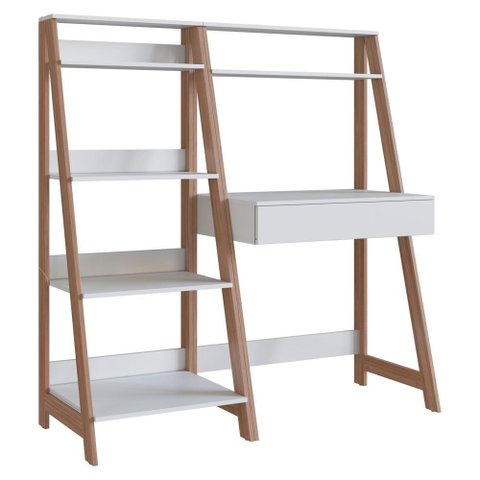 Mesa Escrivaninha e Estante para Escritorio B94 Branco Montana Novam