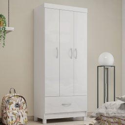 Guarda Roupa Solteiro 3 Portas e 1 Gaveta Prince - Branco - 1