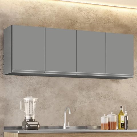 Armário de Cozinha Aéreo 160cm com 4 Portas Nevada Cinza - Lumil