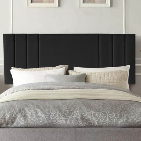 Painel Estofada Grécia 195CM King Suede Preto - D A DECOR