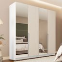 Ver imagem 1 de Guarda-roupa Casal Porto 4 Portas 4 Gavetas com Espelho Branco/creme - Politorno