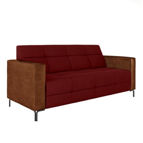 Sofá Living Decorativo Houston 2 Lugares 160cm Pés em Metal Veludo/ Pu Bordô/ Marrom G33 - Gran Belo