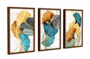 Ver imagem 1 de Quadros Decorativos para Sala quarto com Moldura Folhas Folhagens Azul e Amarelas - Marrom