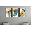 Ver imagem 2 de Quadros Decorativos para Sala quarto com Moldura Folhas Folhagens Azul e Amarelas - Marrom