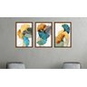 Quadros Decorativos para Sala quarto com Moldura Folhas Folhagens Azul e Amarelas - Marrom - 2