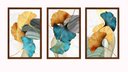 Ver imagem 3 de Quadros Decorativos para Sala quarto com Moldura Folhas Folhagens Azul e Amarelas - Marrom