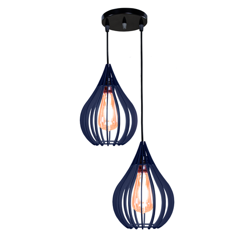 Luminária Teto Lustre Pendente Balcão Cozinha Sala Duplo:Azul