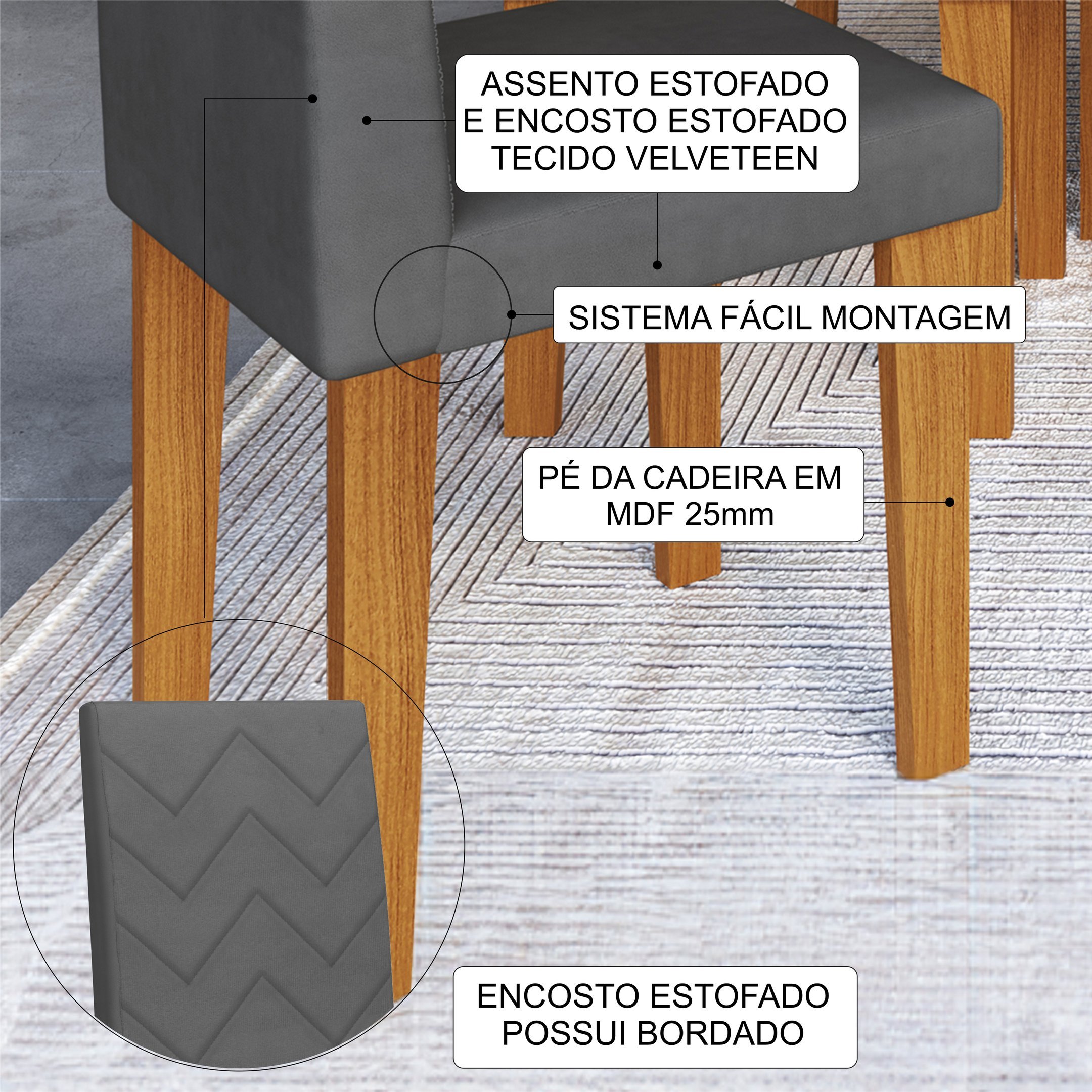 Conjunto Sala de Jantar Fidelitá Itália 110cm com 4 Cadeiras  - 12