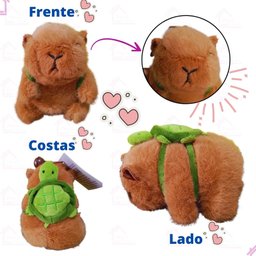 Chaveiro Capivara Fofa de Pelúcia com Mochila de Tartaruga com Guizo - 4