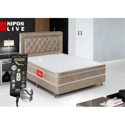 Colchão King Nipon Live de Magnético Infravermelho com Massagem Infinita e Cromoterapia:Bege