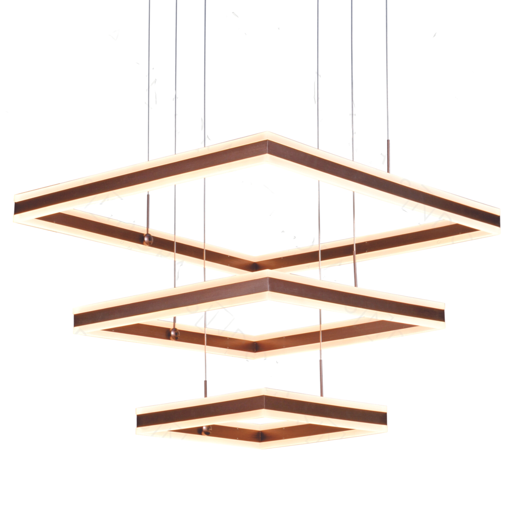 Lustre Pendente Dcd03049 3 Quadrados 40×60x80cm 228w 3000k 22600lm Metal Escovado Marrom+acrilico Ca - 2