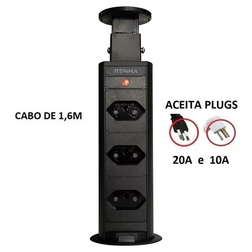 Torre de Tomadas Retrátil Multiplug Preta - RENNA - 3