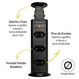 Torre de Tomadas Retrátil Multiplug Preta - Renna - 4