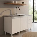 Ver imagem 3 de Balcão de Pia Cozinha 120cm 2 Portas 3 Gavetas Branco com Pé