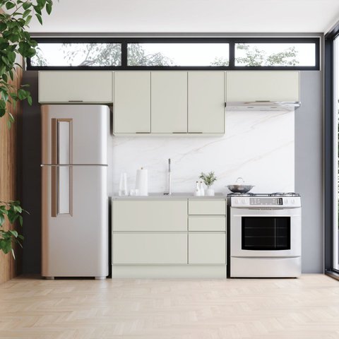 Cozinha Compacta 4 Peças 100% MDF com 3 Aéreos Basculantes Fineze