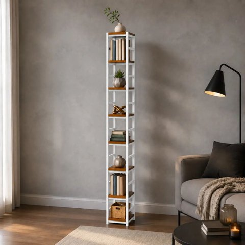 Estante Multiuso Organizador Livreiro Estilo Industrial 180x40 Branco Imbuia