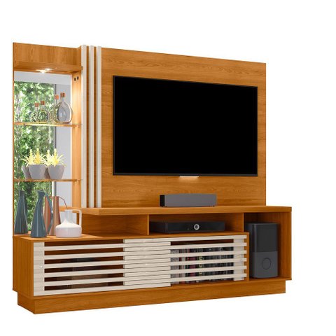 Home Theater para TV até 60 Polegadas 200cm 2 Portas Frizz MDP Cinamomo/Off White Sala