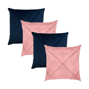Kit 4 Capas para Almofada em Veludo Drapeada Quadrada Rose e Azul Marinho