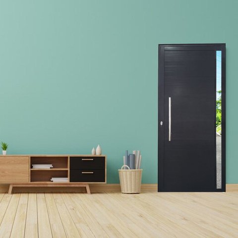 Porta Pivotante com Puxador e Vidro Alumínio Preto Linha 25:Esquerda/ 210 x 120