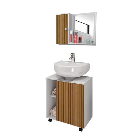 Conjunto Gabinete Pequin C/ Espelheira Genova Branco/Ripa