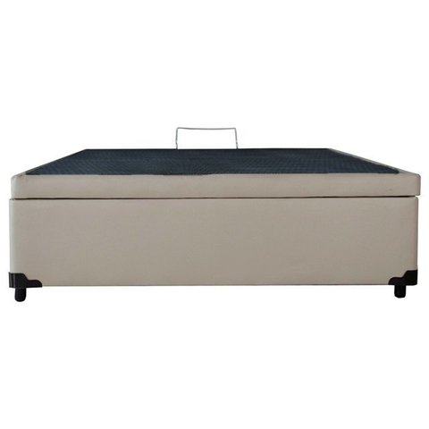 Cama com Baú Pistão á gás Casal Bege King Suede 138x188x41